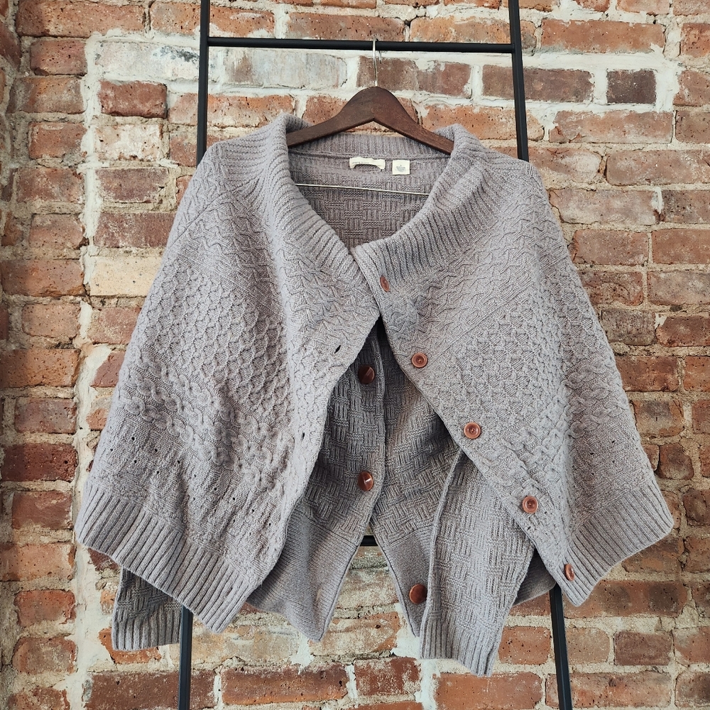 Wool knit cardigan cape with button detail